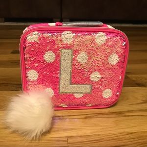 NWOT “L” Justice Pink Lunch Bag/Box Flip Sequins